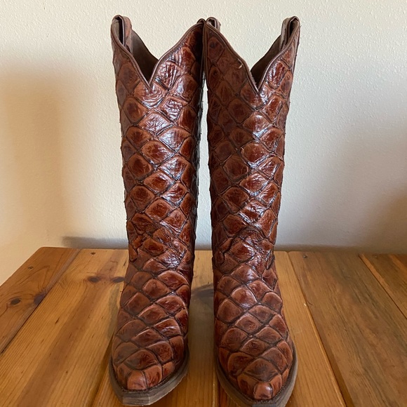 Nocona Cognac Pirarucu Print Cowgirl Boot - Bessie - Picture 4 of 7